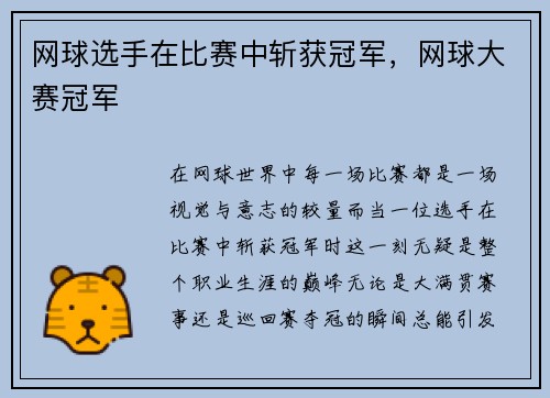 网球选手在比赛中斩获冠军，网球大赛冠军